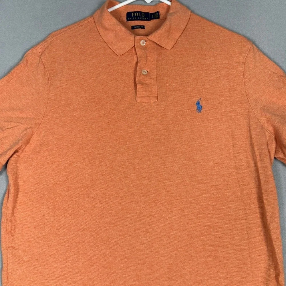 Polo Ralph Lauren Polo Shirt Mens Large Orange Classic Fit Casual Rugby Pony
